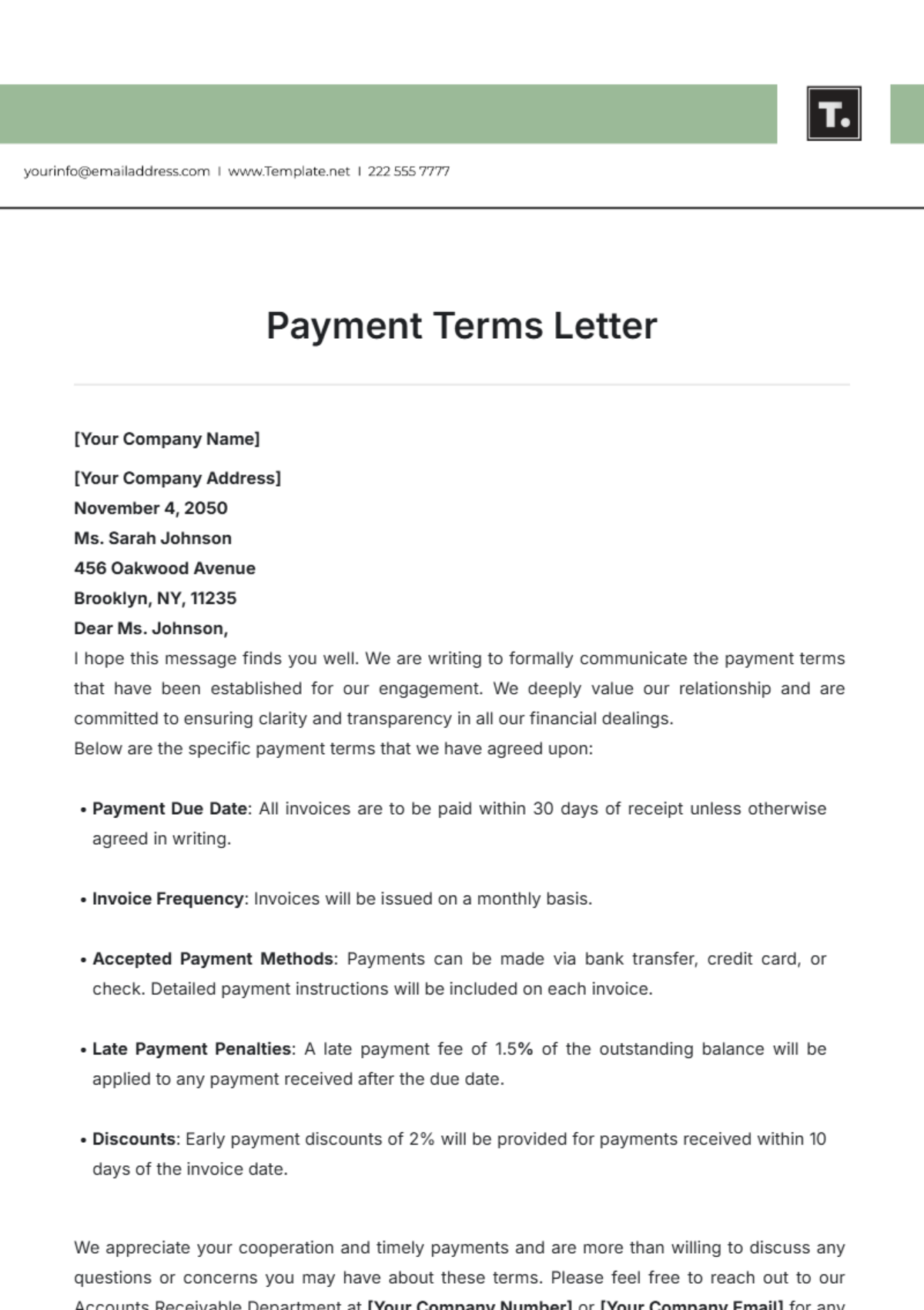 Payment Terms Letter Template - Edit Online & Download