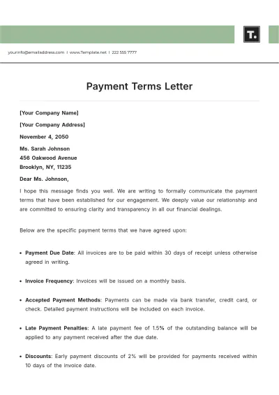 Free Payment Terms Letter Template to Edit Online