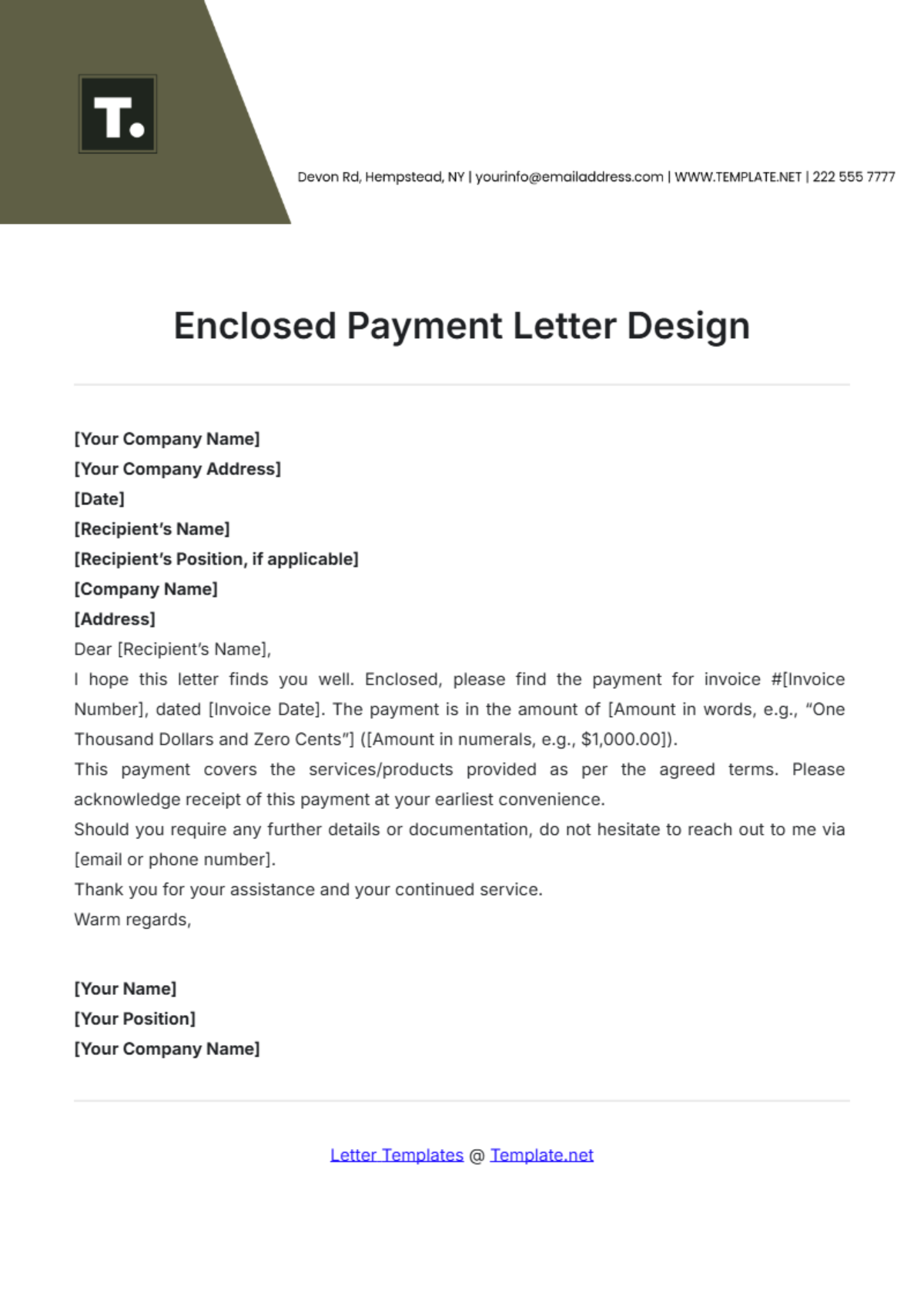 Enclosed Payment Letter Design Template - Edit Online & Download