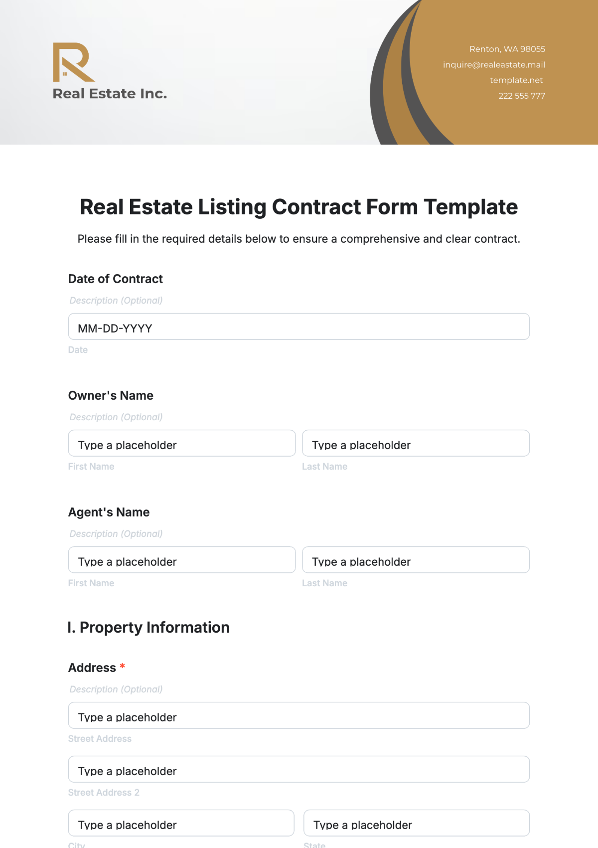 Real Estate Listing Contract Form Template