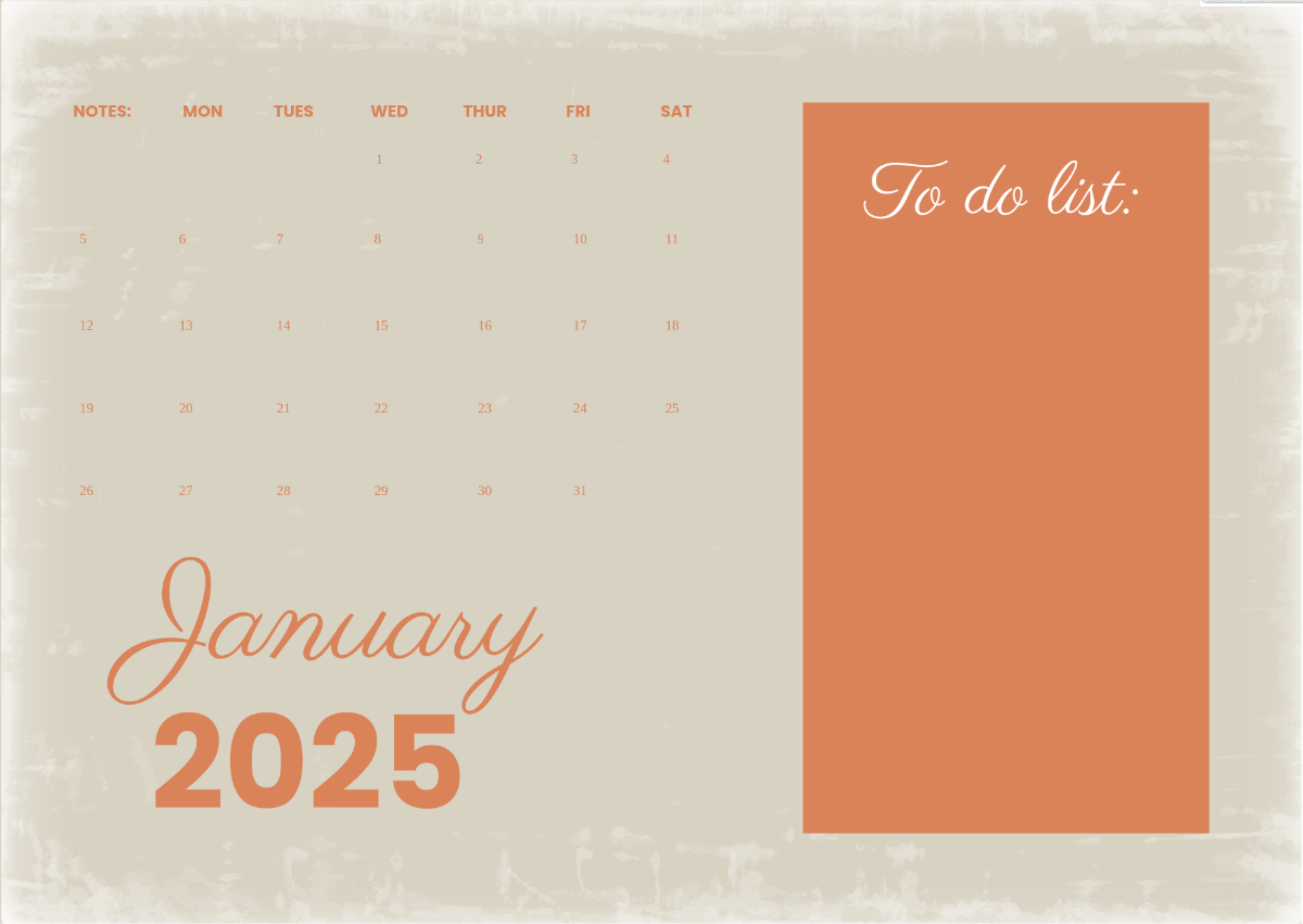 Vintage January 2025 Calendar