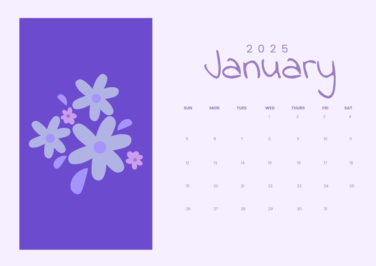 Purple January 2025 Calendar