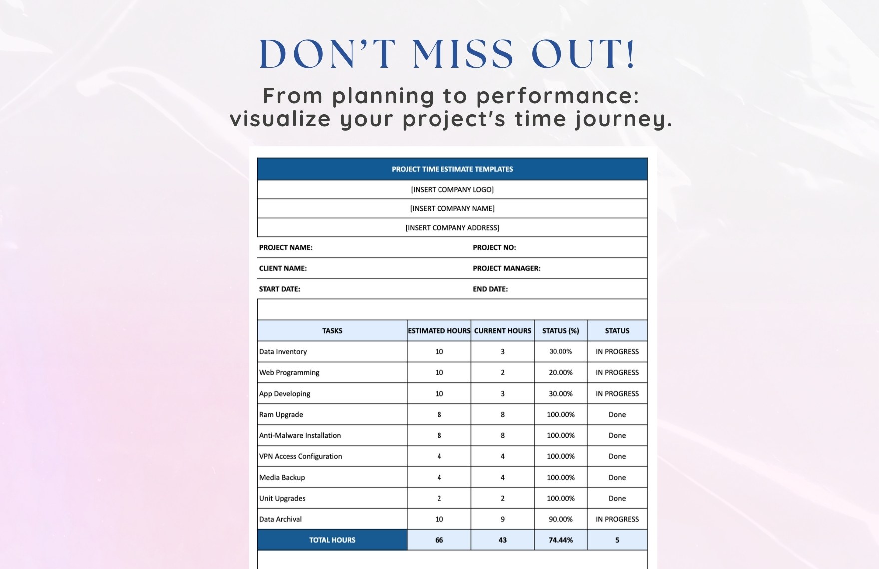 Project Time Estimate Template