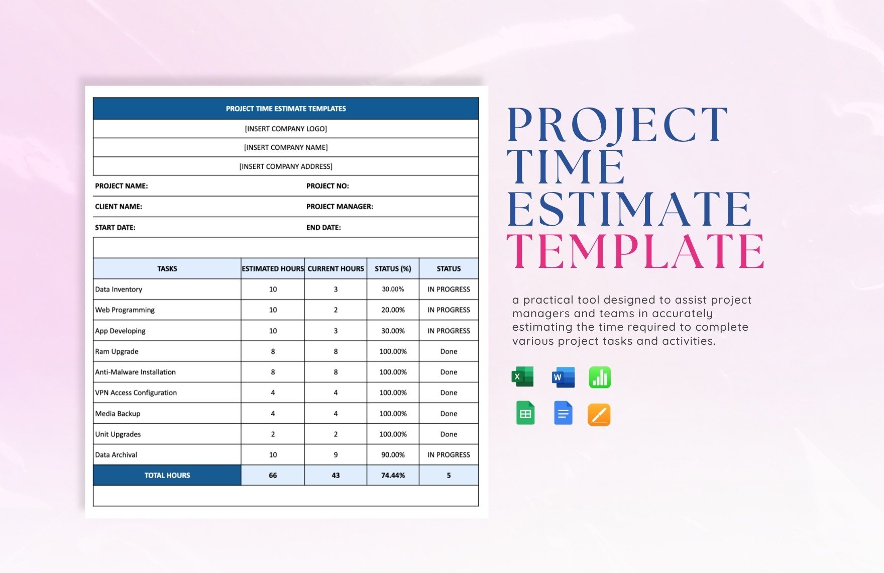 Project Time Estimate Template in Word, Google Docs, Excel, Google Sheets, Apple Pages, Apple Numbers
