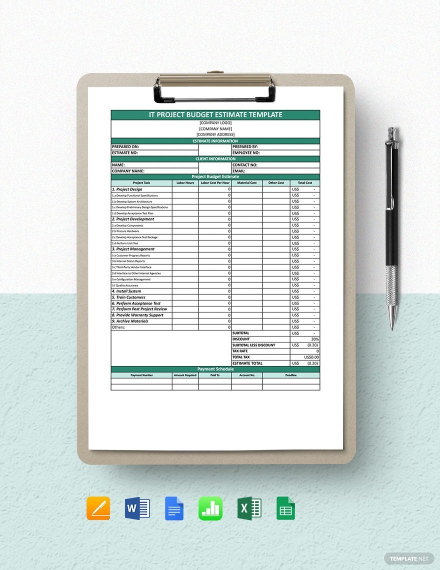 budget estimation template