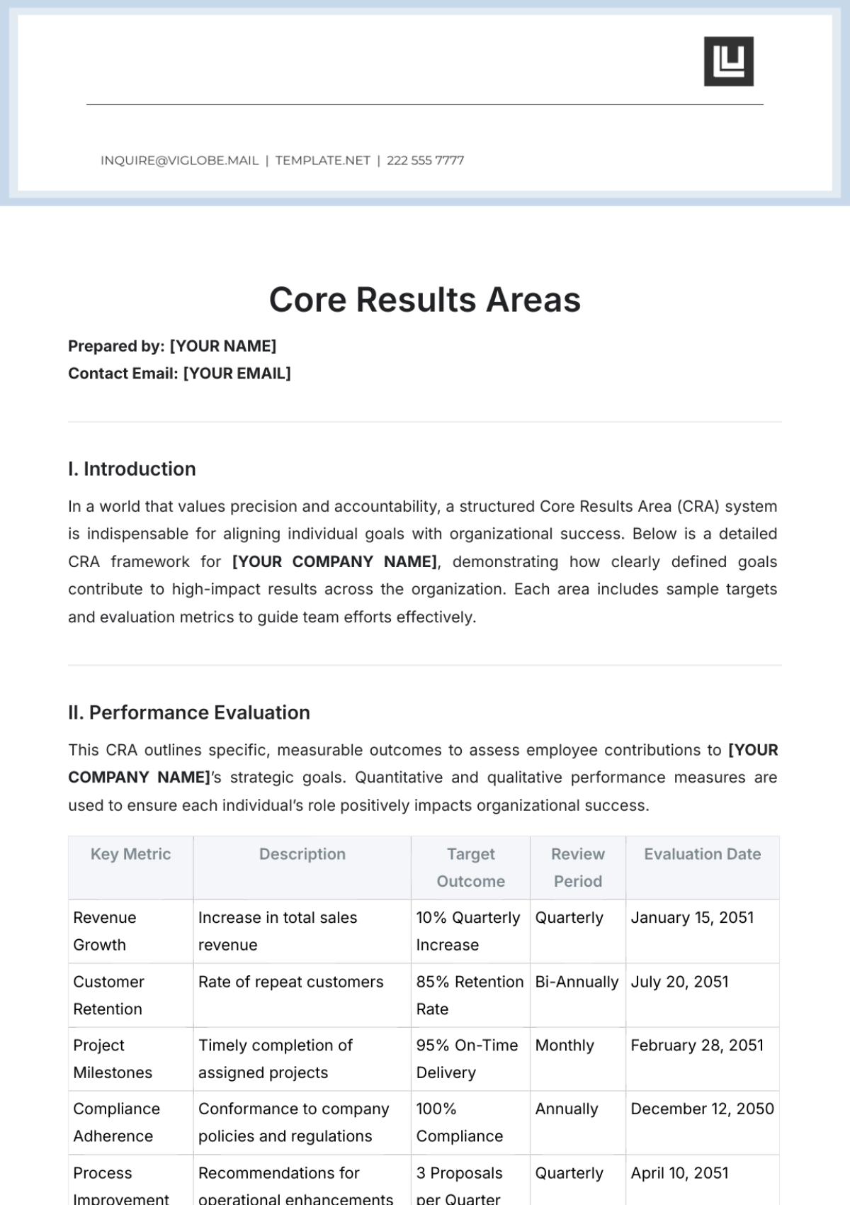 Core Results Areas Template - Edit Online & Download