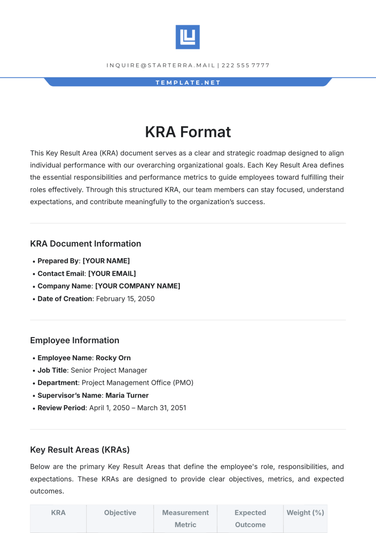 KRA Format Template - Edit Online & Download