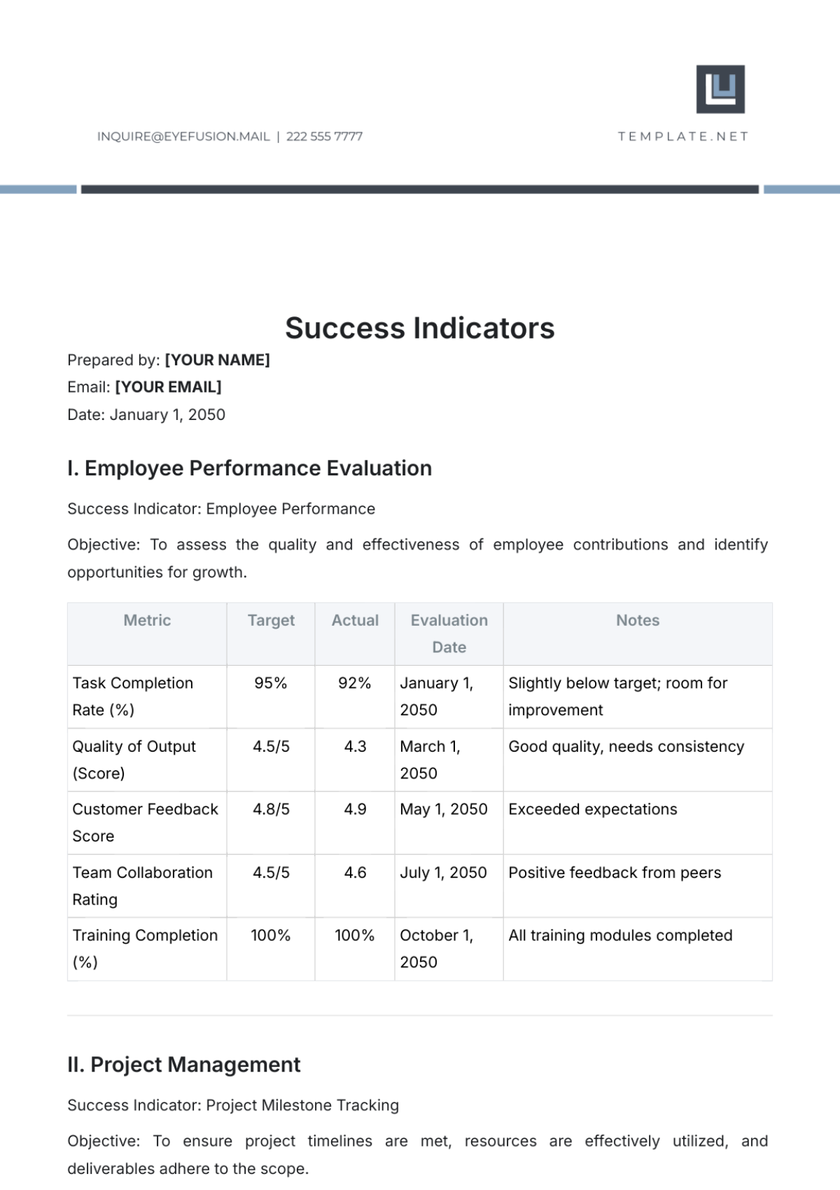 Success Indicators Template - Edit Online & Download