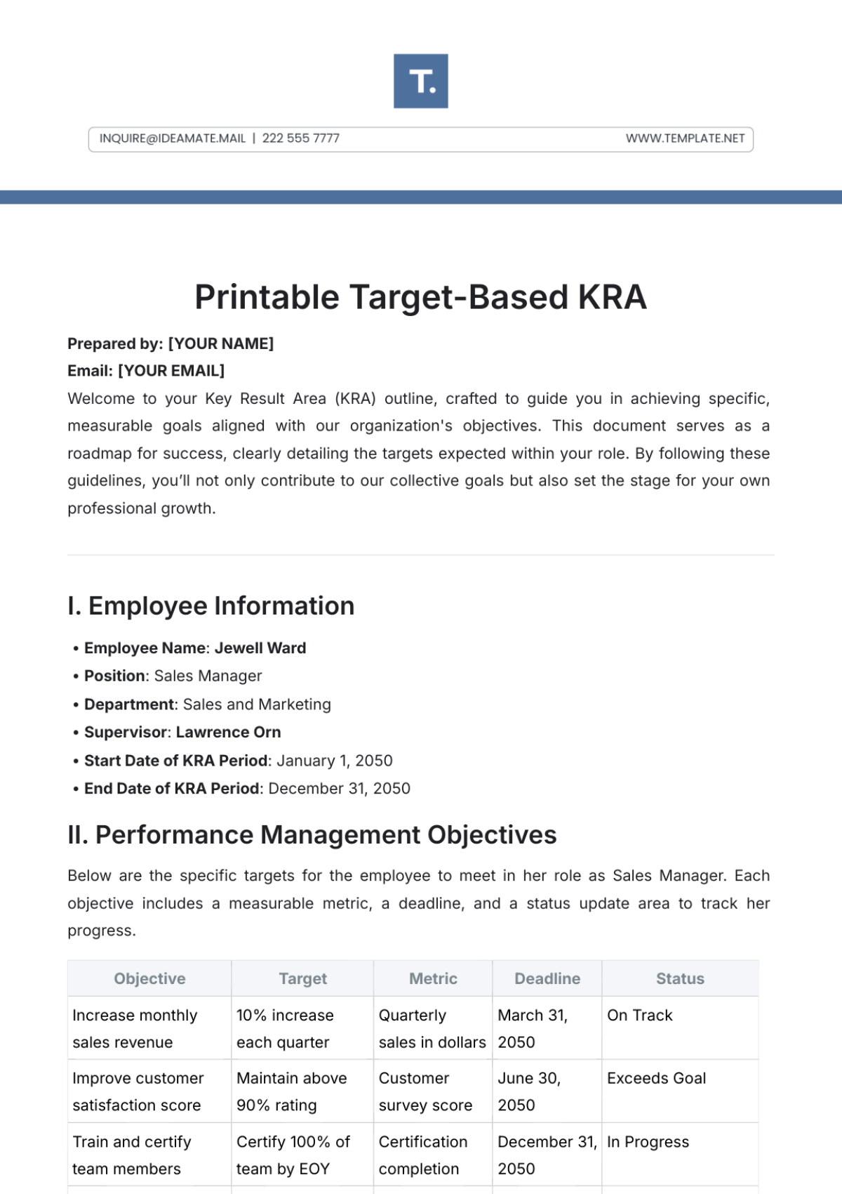 Printable Target-Based KRA Template - Edit Online & Download