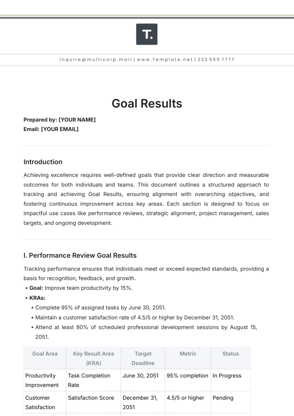 Goal Results Template - Edit Online & Download