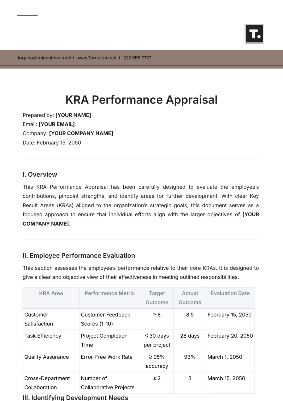 KRA Performance Appraisal Template - Edit Online & Download