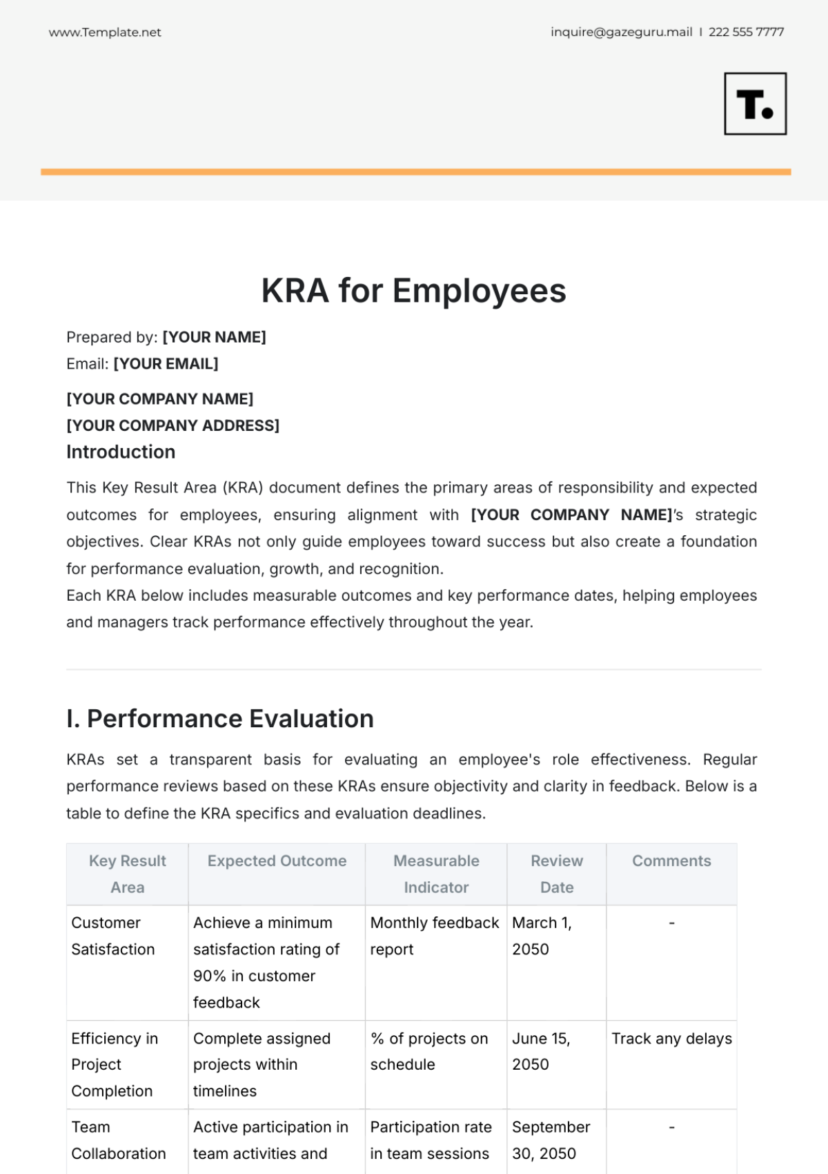 KRA Template for Employees - Edit Online & Download