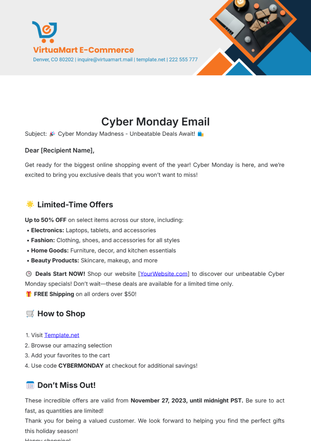 Cyber Monday Email Template - Edit Online & Download