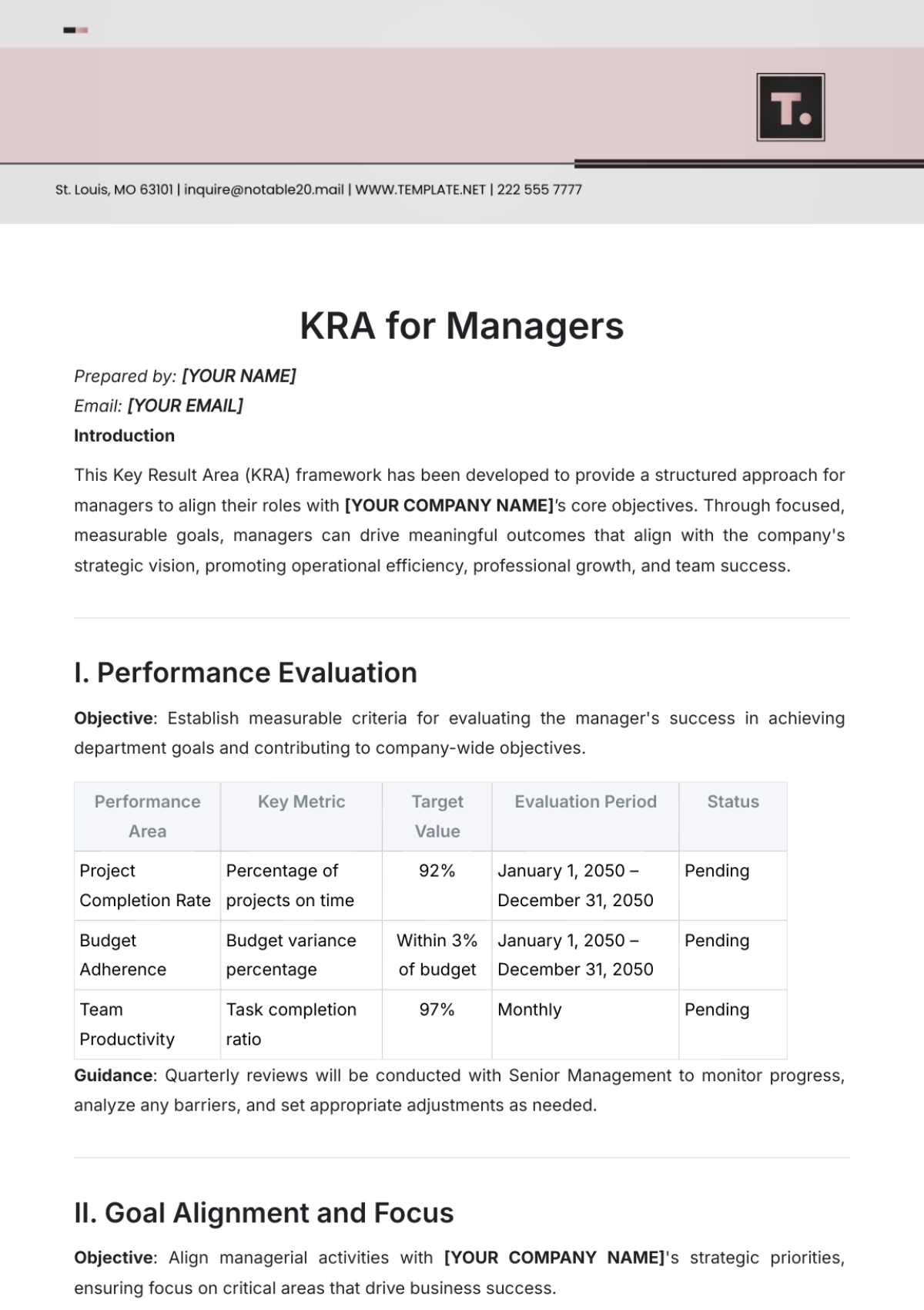 KRA Template for Managers - Edit Online & Download