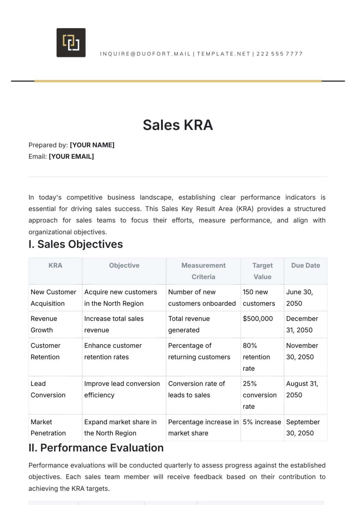 Sales KRA Template - Edit Online & Download