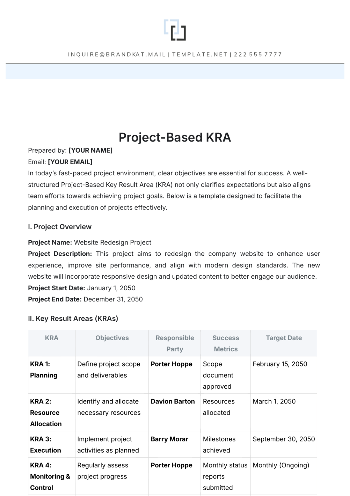 Project-Based KRA Template - Edit Online & Download