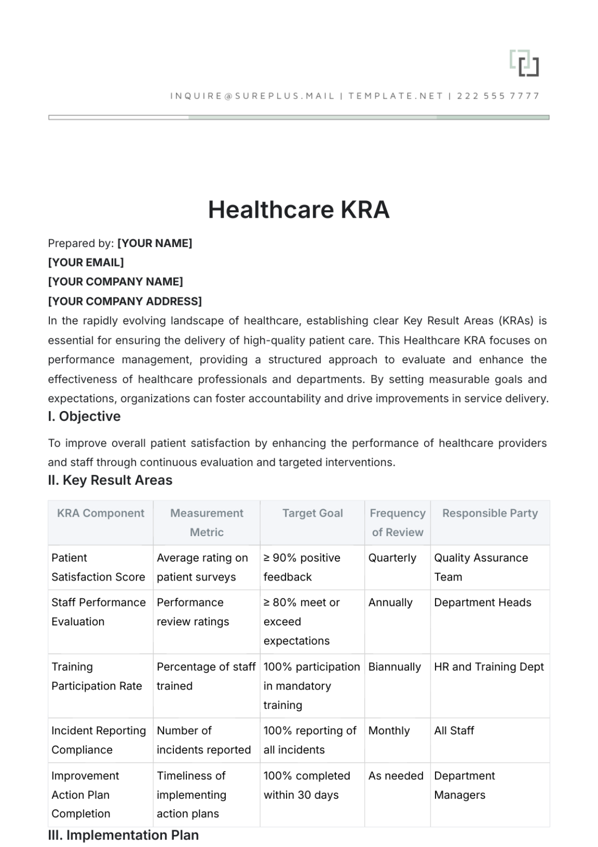 Healthcare KRA Template - Edit Online & Download