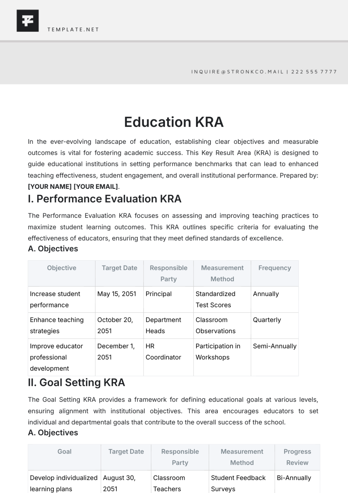 Free KRA Format Template to Edit Online