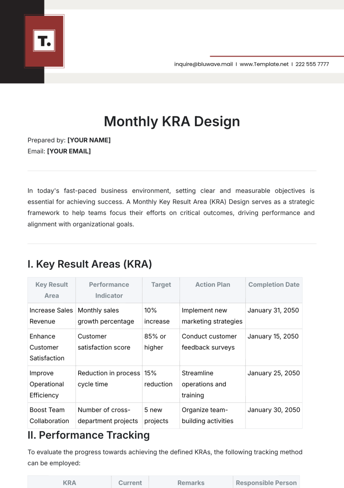 Monthly KRA Design Template - Edit Online & Download