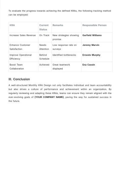 Free Monthly KRA Design Template to Edit Online