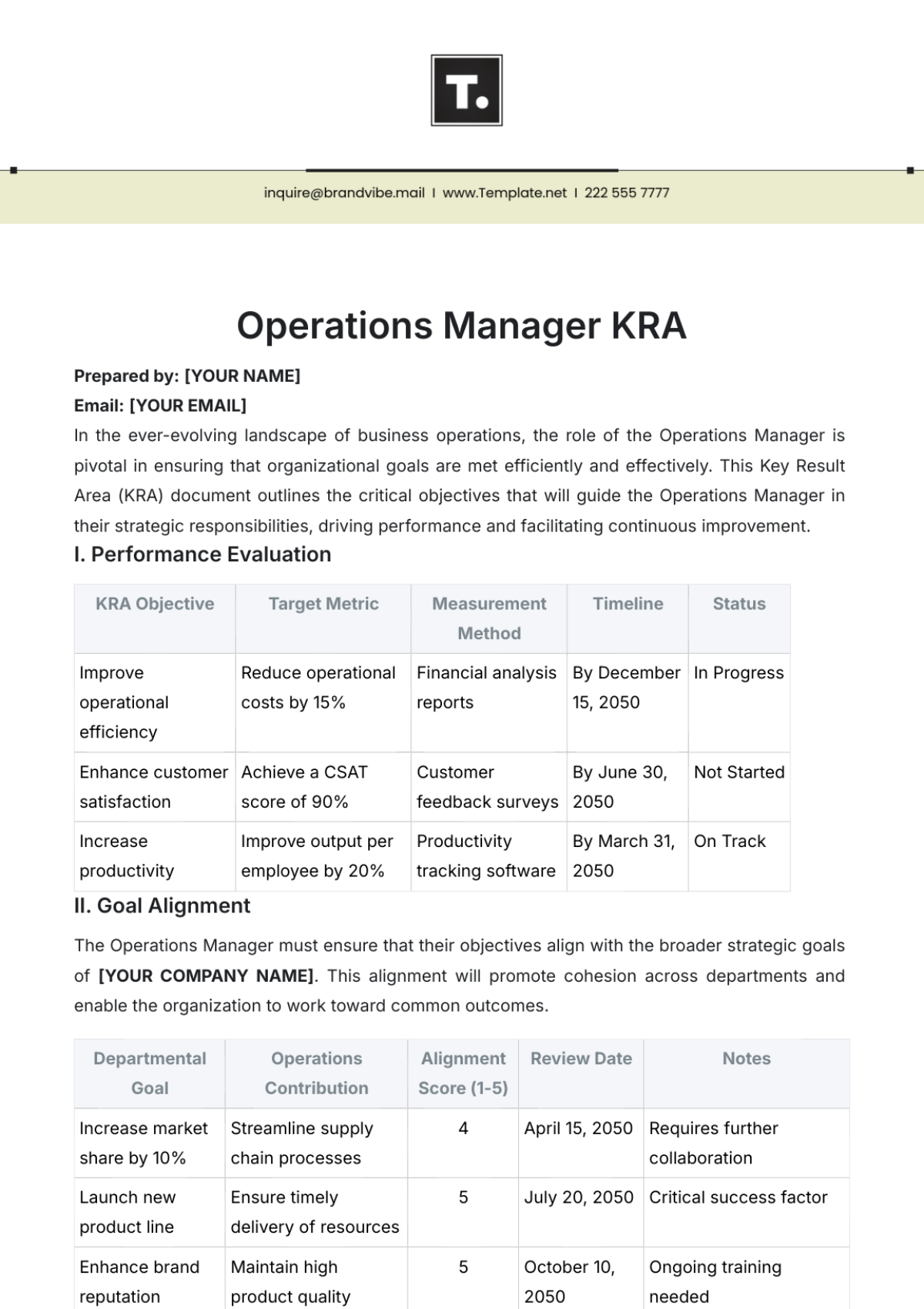 Operations Manager KRA Template - Edit Online & Download