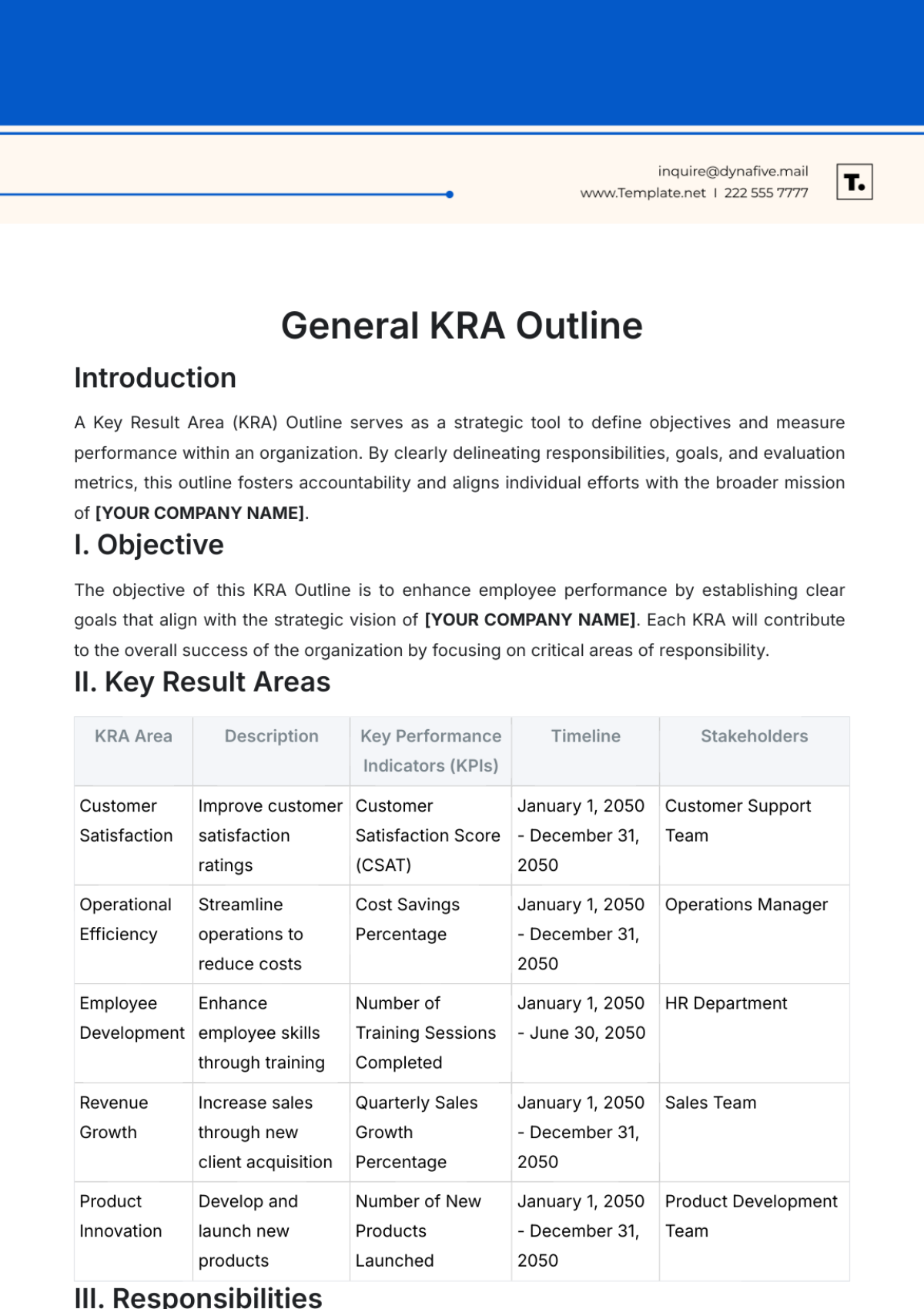 General KRA Outline Template - Edit Online & Download