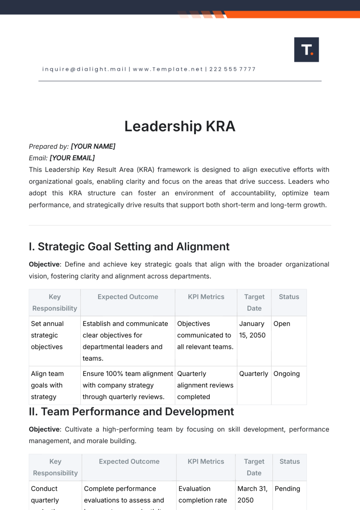 Leadership KRA Template