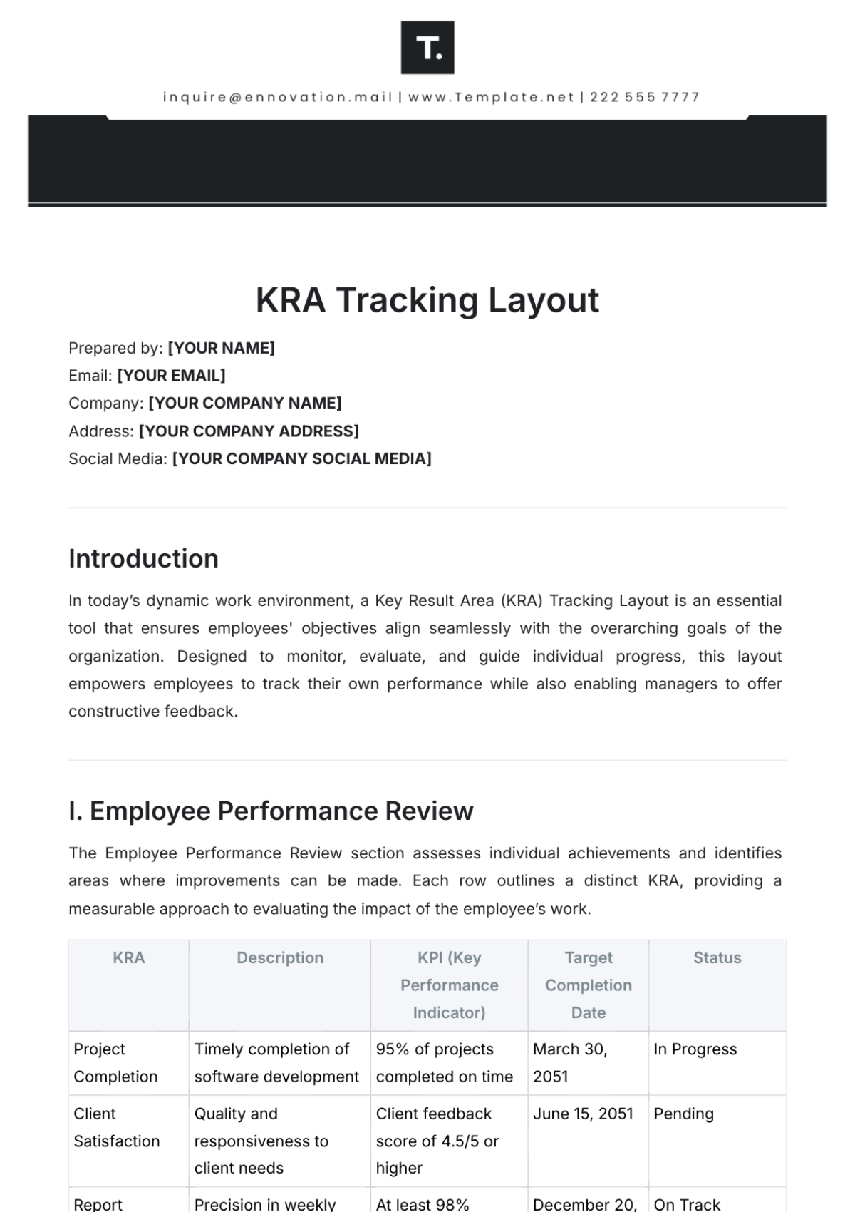 KRA Tracking Layout Template