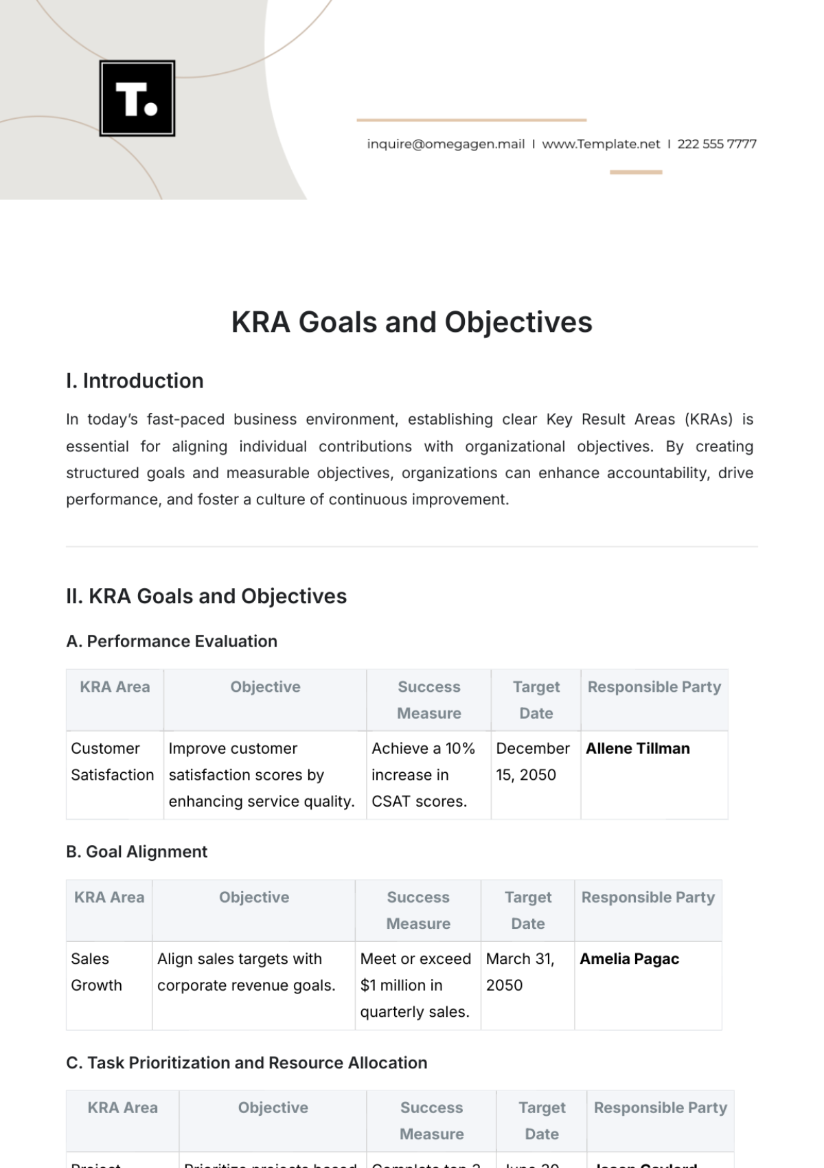 KRA Goals and Objectives Template