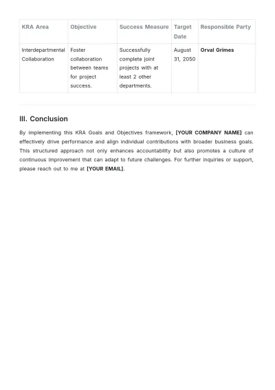 Free KRA Goals and Objectives Template to Edit Online