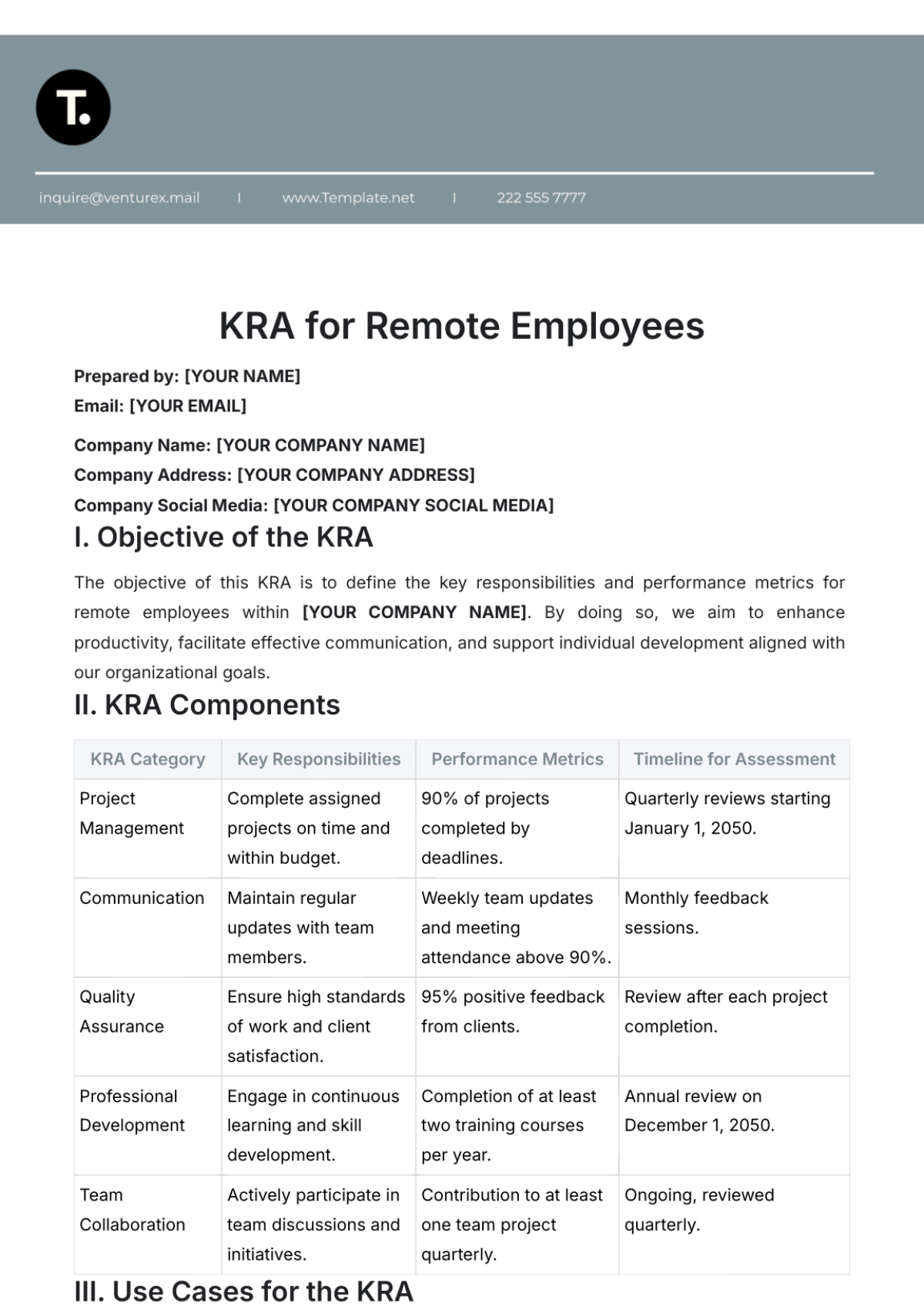 KRA for Remote Employees Template