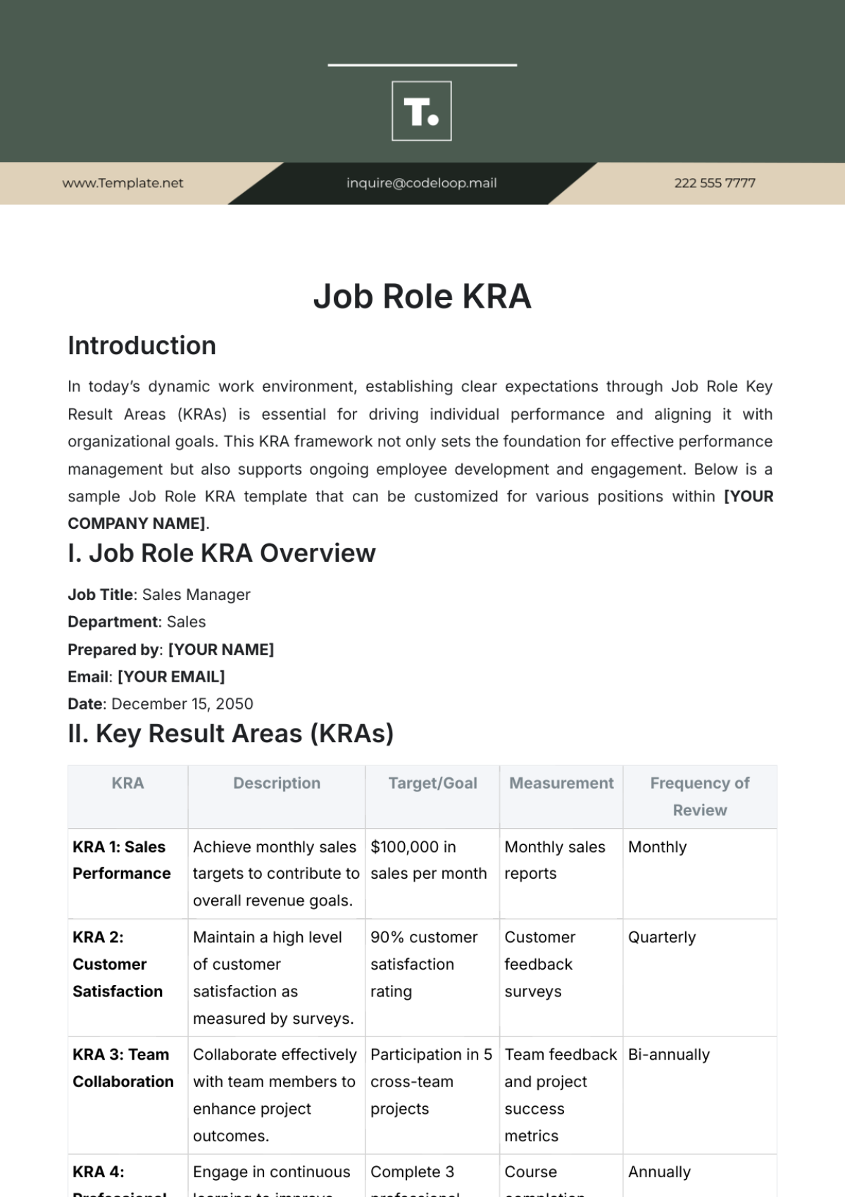 Job Role KRA Template