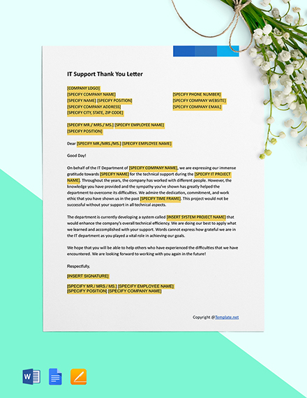 Professional Thank You Letter for support Template - Google Docs, Word ...