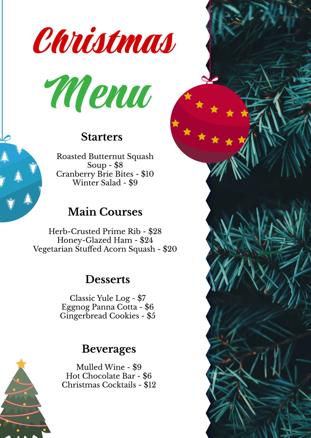 Customizable Christmas Menu Template - Edit Online & Download