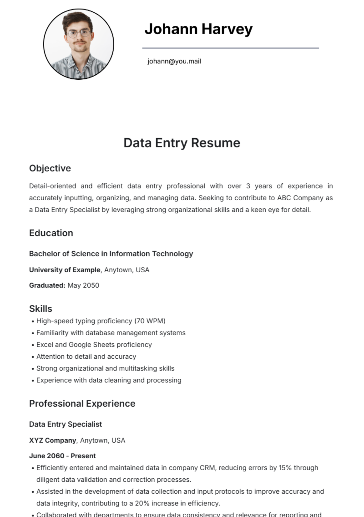 Data Entry Resume Template