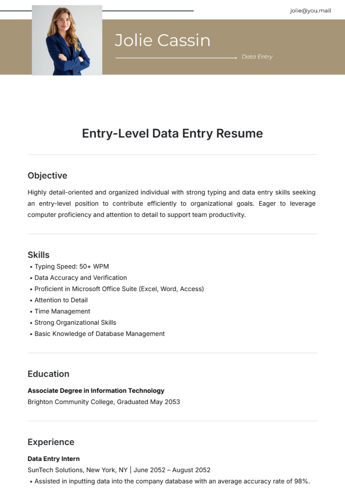 Entry-Level Data Sample Resume Template