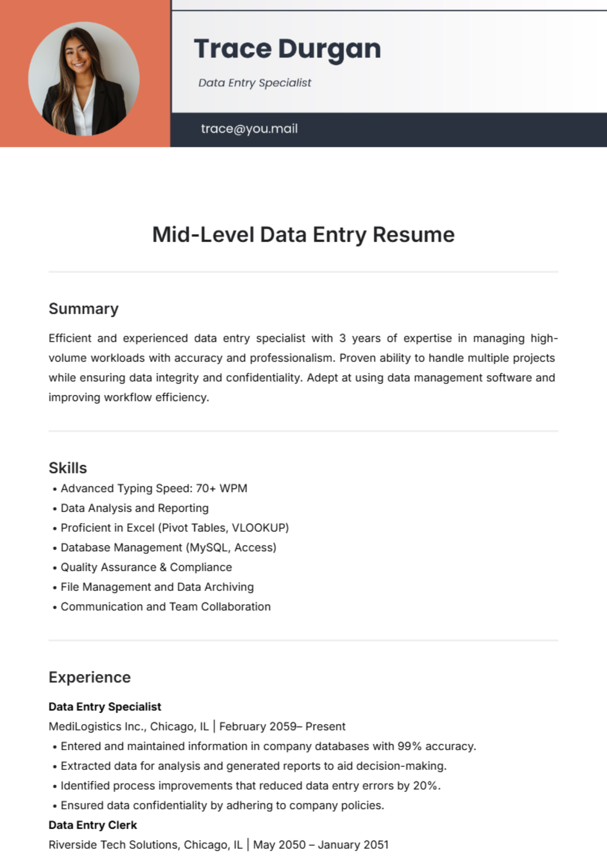 Mid-Level Data Entry Resume Template