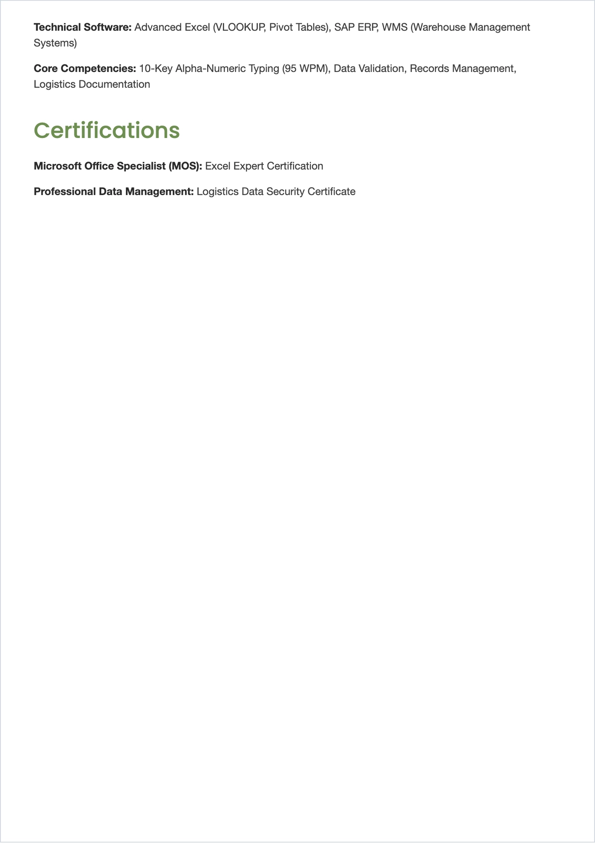 Free Entry Data Operator ATS Resume Template, AI Resume Builder