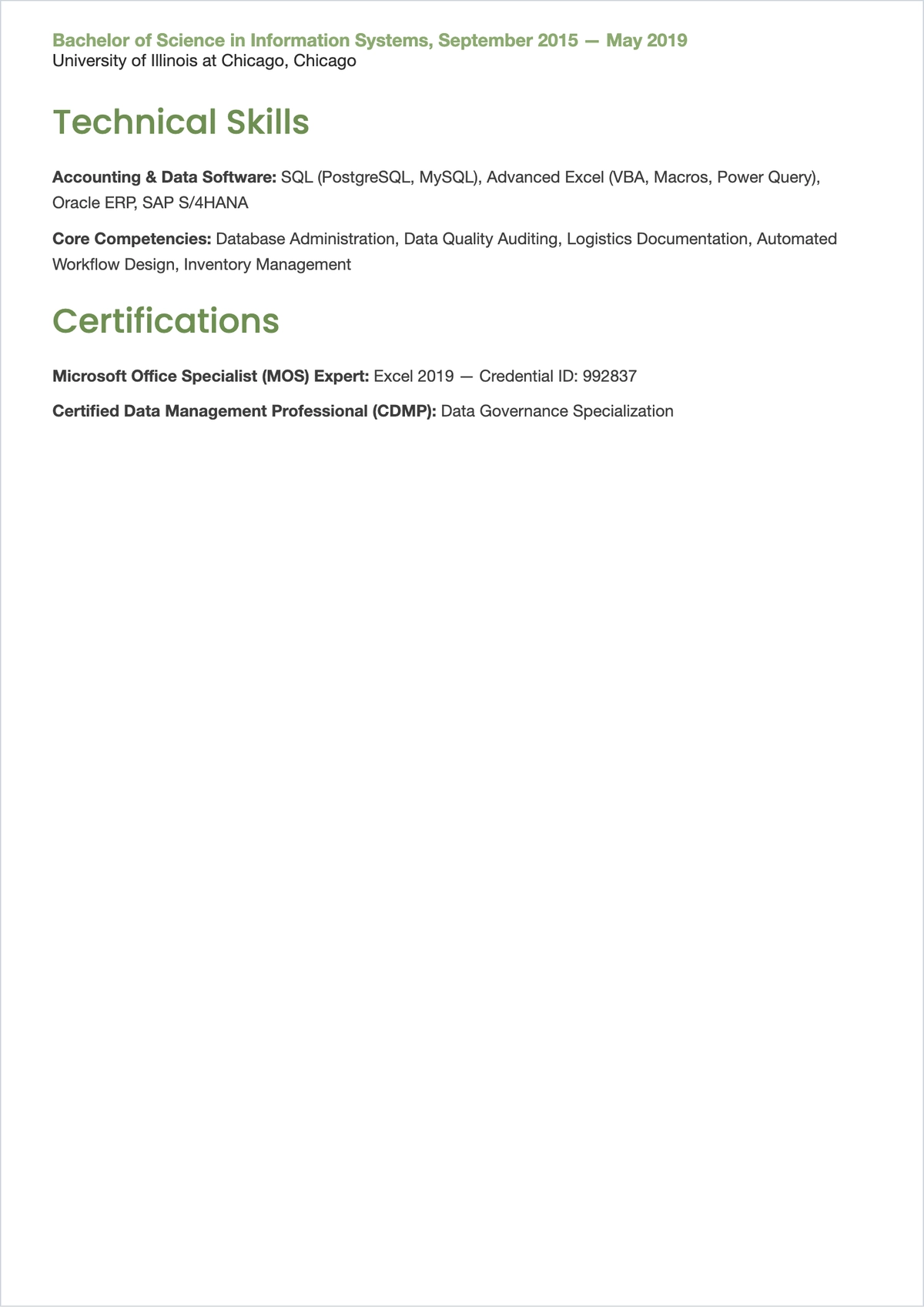 Free Technical Outline Data Entry ATS Resume Template