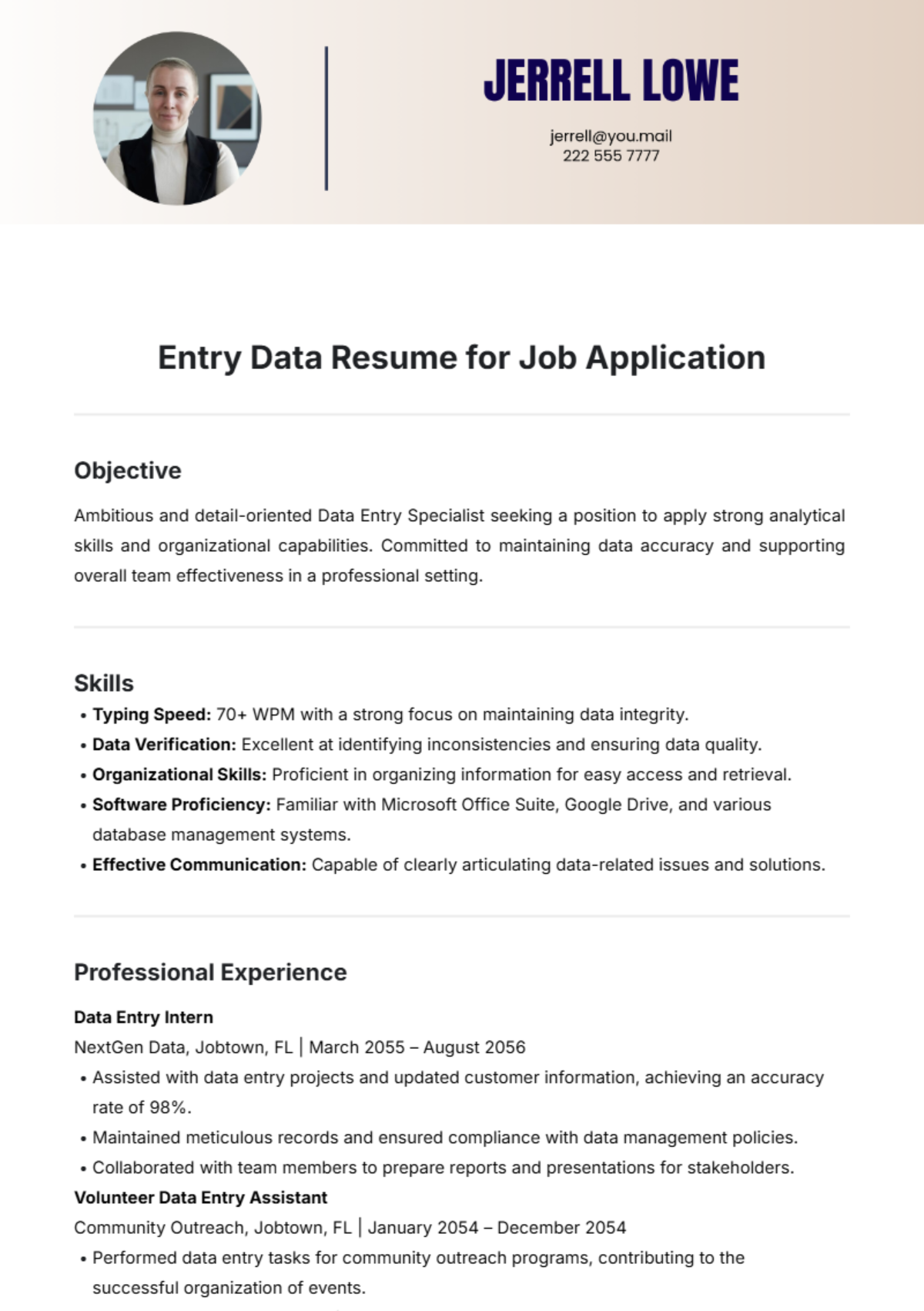 Entry Data Resume For Job Application Template