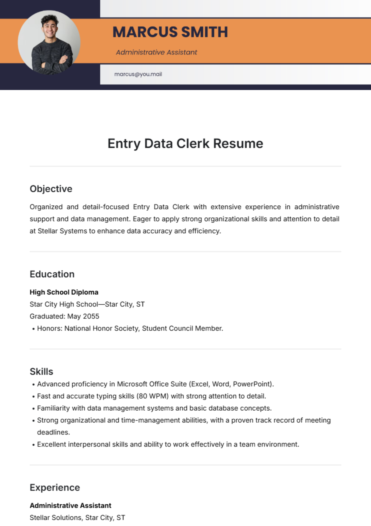 Entry Data Clerk Resume Template