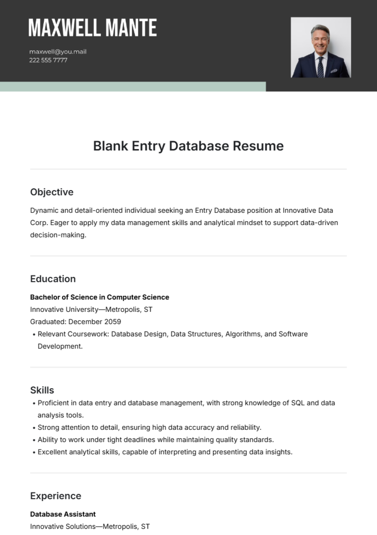 Blank Entry Database Resume Template