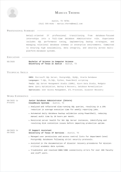 Free Blank Entry Database ATS Resume Template, AI Resume Builder