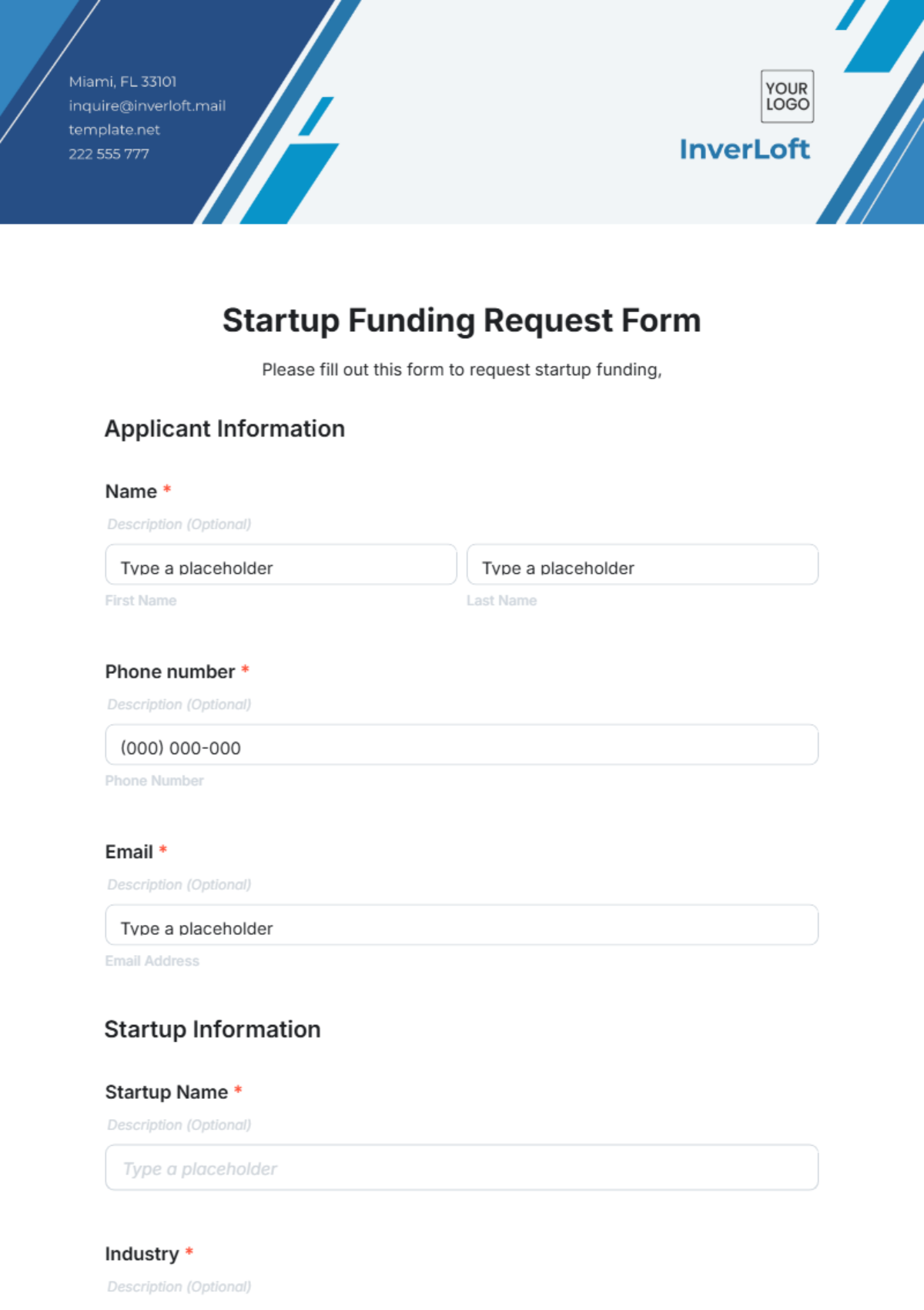 Startup Funding Request Form Template