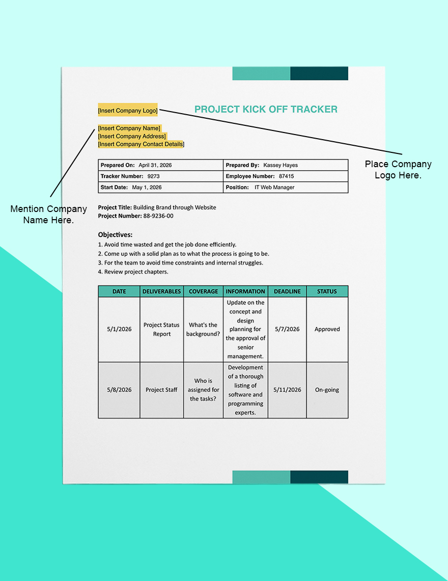 Project Kick Off Tracker Template