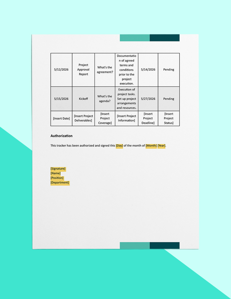 Project Kick Off Tracker Template