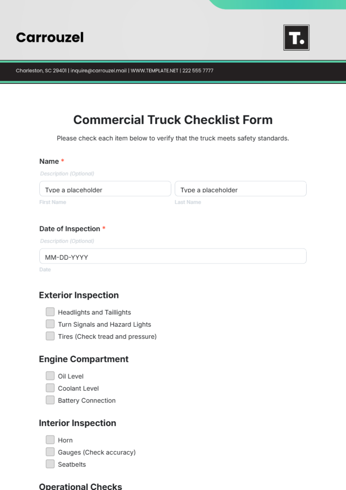 Commercial Truck Checklist Form Template - Edit Online & Download