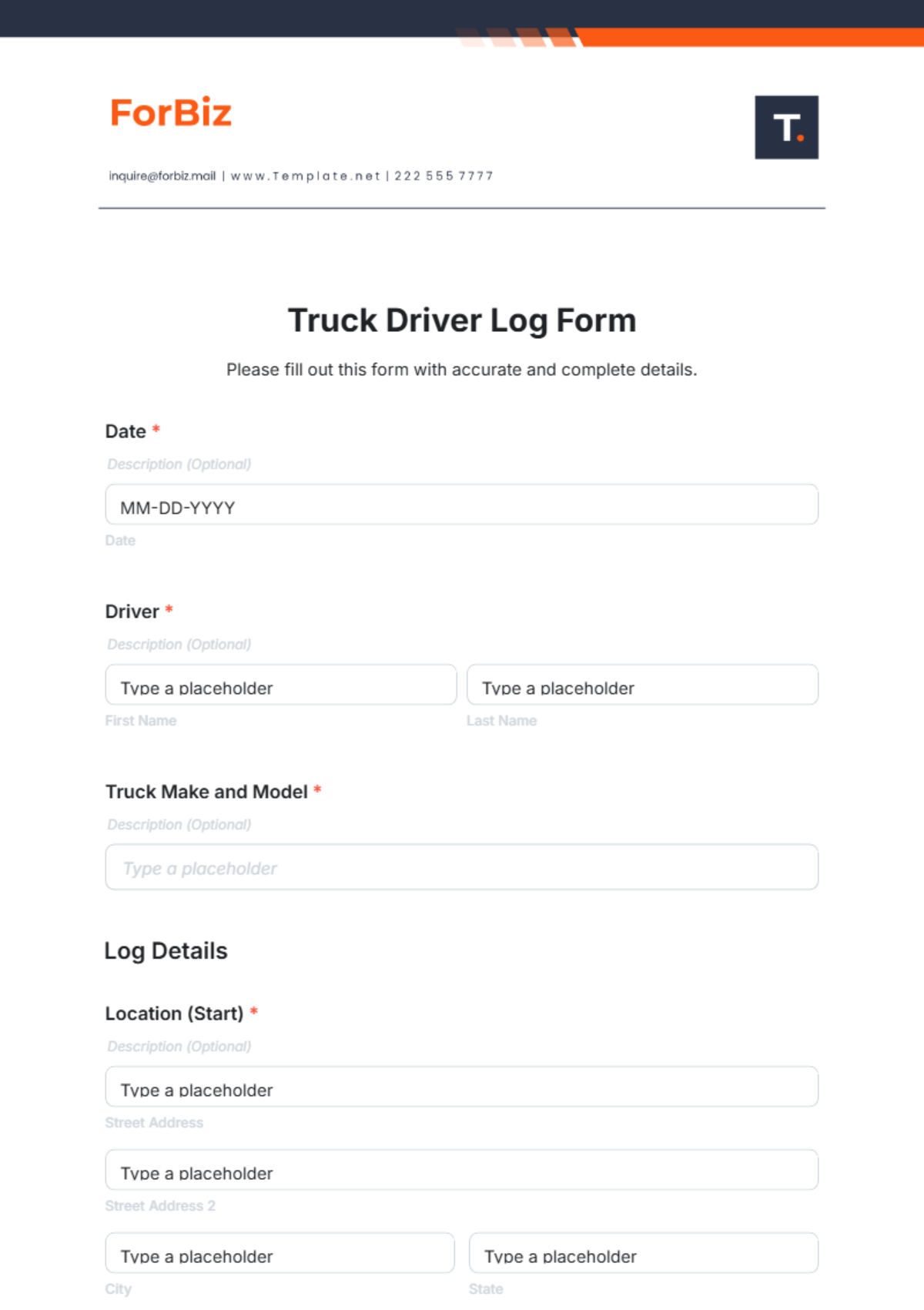 Truck Driver Log Form Template - Edit Online & Download