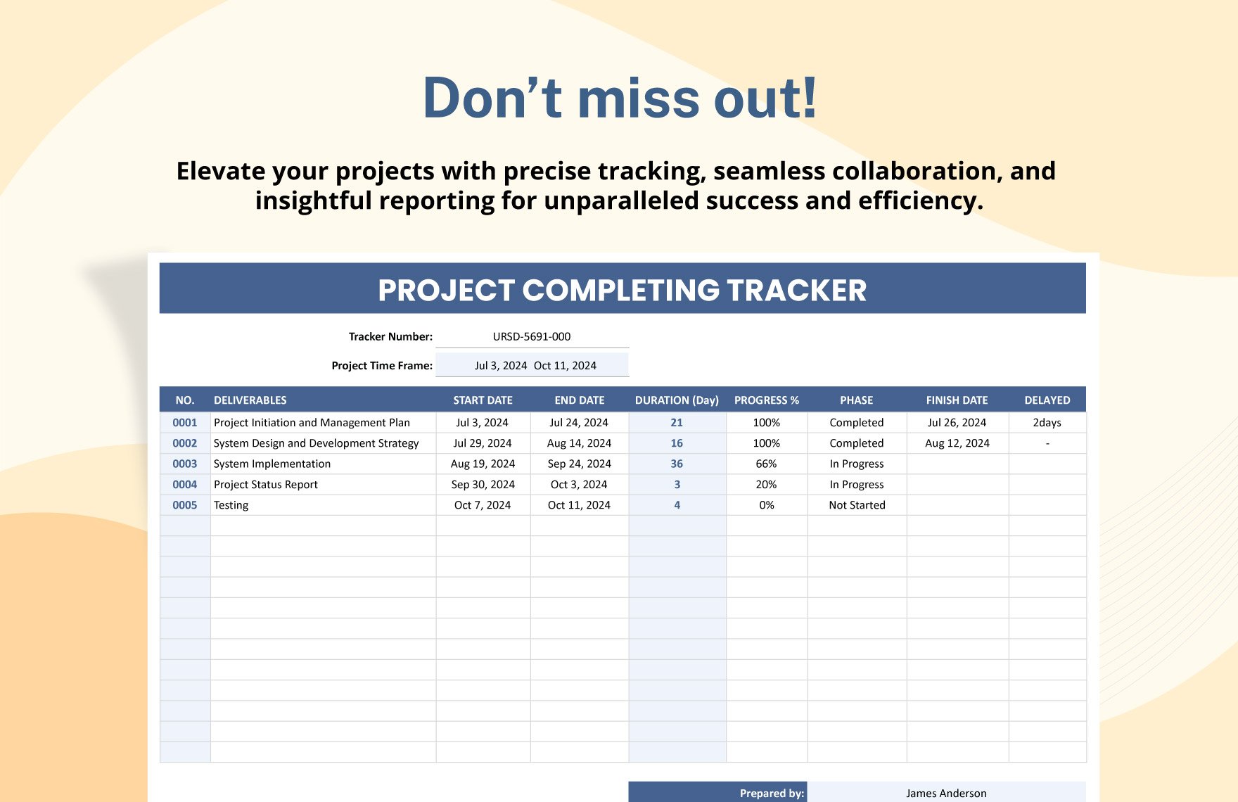 Project Completing Tracker Template
