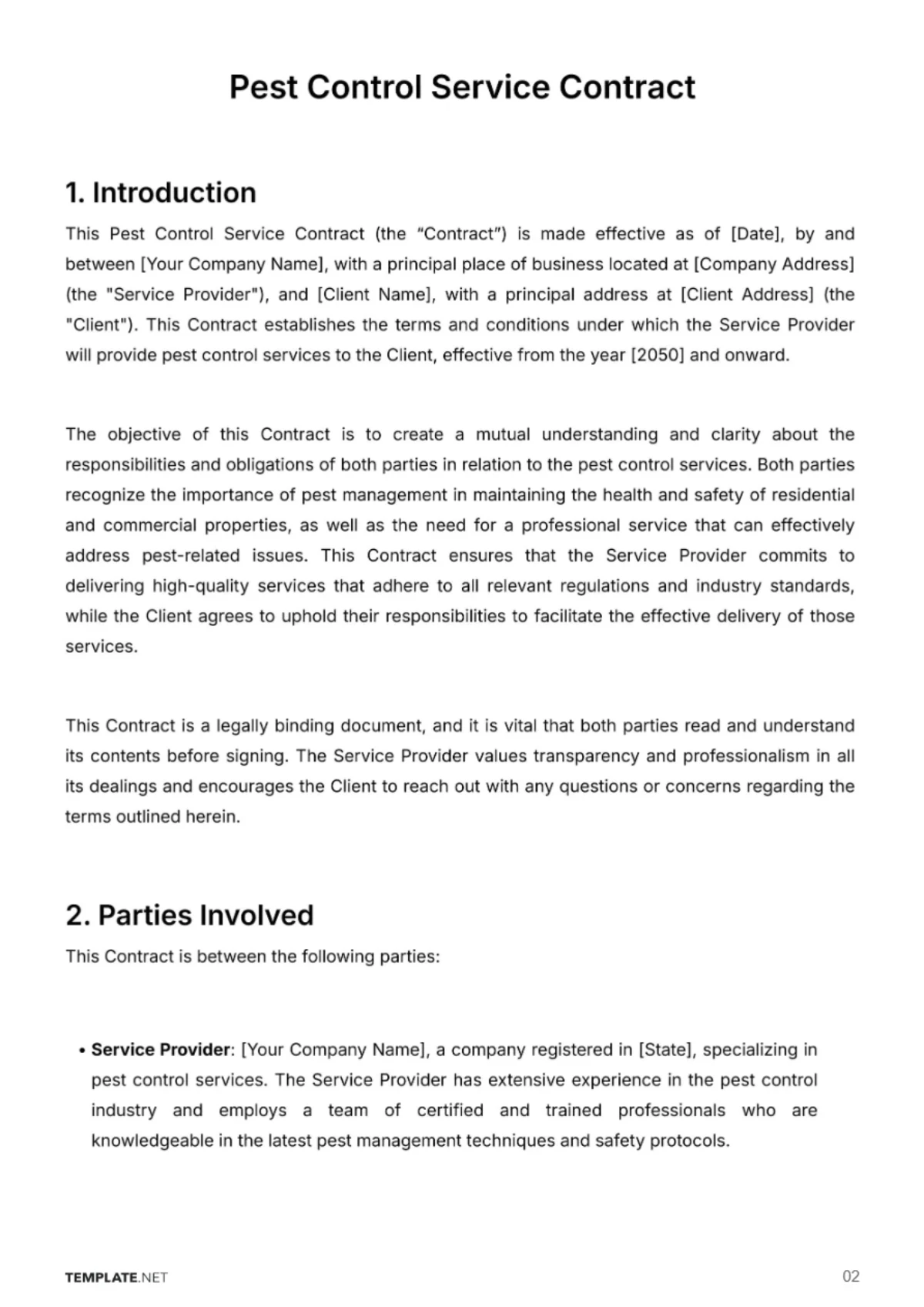 Free Pest Control Service Contract Template to Edit Online